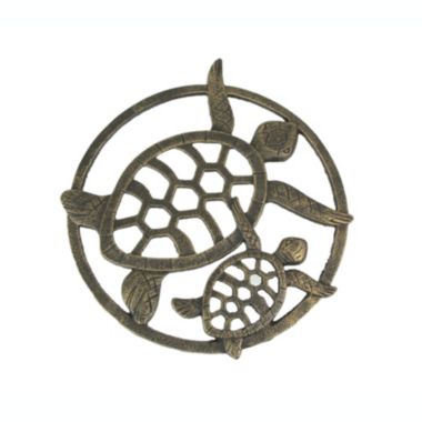 Zeckos Antique Bronze Finished Cast Iron Sea Turtles Wall Décor Hanging 12.75 Inches High. View a larger version of this product image.
