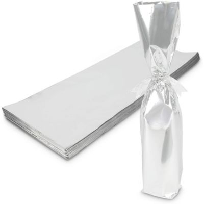 Bright Creations Silver Foil Wine Bottle Gift Bags, Metallic Wraps (6.25 x 17.5 in, 100 Pack)