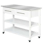 HOMCOM Stainless Steel Top Kitchen Island Rolling Utility Trolley Cart with Stainless Steel Top - White