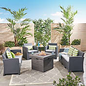 Contemporary Home Living 5pc Gray Contemporary Outdoor Patio 8 Seater Chat Set with Fire Pit 67.5"