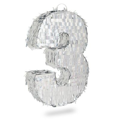 Blue Panda Small Silver Foil Number 3 Pinata for Kids 3rd Birthday Party Decorations (16.5 x 11.5 x 3 In)