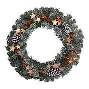 Nearly Natural 24" Christmas Winter Frosted Stars and Pinecones Holiday Wreath