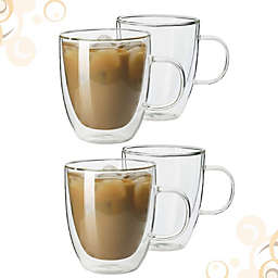 Homvare Glass Coffee Mugs  Double Walled Glass Insulated Mug Set  Both Hot and Cold Beverages  12 oz - 4 Pack