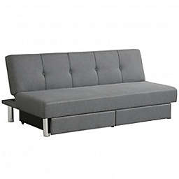 Costway Convertible Futon Sofa Bed Adjustable Couch Sleeper with Two Drawers Grey
