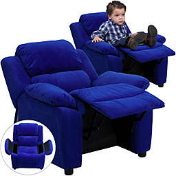Flash Furniture Deluxe Padded Contemporary Blue Microfiber Kids Recliner With Storage Arms - Blue Microfiber