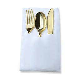 Smarty Had A Party Gold Plastic Cutlery in White Pocket Napkin Set (70 Napkins, 70 Forks, 70 Knives, and 70 Spoons)