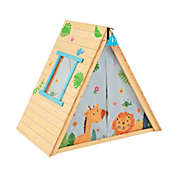 Slickblue 2-in-1 Wooden Kids Triangle Playhouse with Climbing Wall and Front Bell