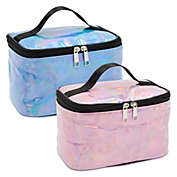 Glamlily 2 Pack Holographic Makeup Bag, Travel Cosmetic Storage Case (Pink and Blue, 8 x 5.5 x 5 In)