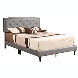 Passion Furniture Wooden Deb Light Grey Adjustable Queen Panel Bed with Slat Support