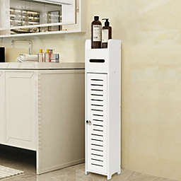 Slickblue Small Bathroom Storage Corner Floor Cabinet-White