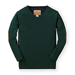 Hope & Henry Boys' Fine Gauge V-Neck Sweater with Elbow Patches (Dark Green, 18-24 Months)