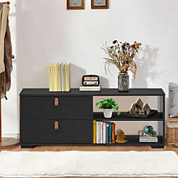 Costway Entertainment Media TV Stand with Drawers-Black