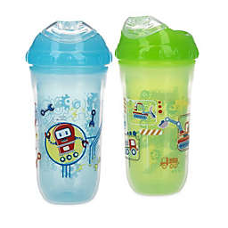 Nuby No-Spill Insulated Cool Sipper, 9 Ounce,  (Pack of 2) Blue Robot and Green Construction
