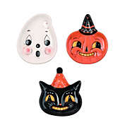 Transpac Johanna Parker Design Dolomite Set of 3 Halloween Snack Plates Cat Ghost Pumpkin