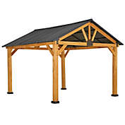 Outsunny 13&#39; x 11&#39; Wooden Outdoor Patio Gazebo Canopy with Sold Wood Frame, Water & Sun Resistant Slanted Roof