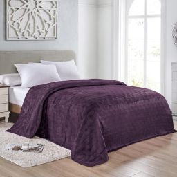 Amrani Bedcover Embossed Blanket, Soft Premium Microplush, King, Plum