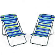 Costway Portable Beach Chair Set of 2 with Headrest -Blue