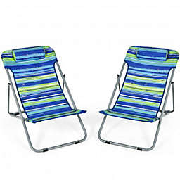 Costway Portable Beach Chair Set of 2 with Headrest -Blue