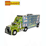 BIG DADDY - BIG RIG MILITARY Transport System - Carry your own Race Cars ! Holds 24 cars AND SHOOTS THEM OUT ! - Comes with 6 Cars, 1 BIG RIG & Road Blocking Accessories Inside !
