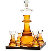 Chess Decanter Set by The Wine Savant - Queen Chess Decanter 750ml 12" H With 2 Rook Shot Glasses 4oz - Queen&#39;s Gambit, Chess Player Gifts, Holiday and Birthday Gift for Chess, Whiskey, Wine Lovers!