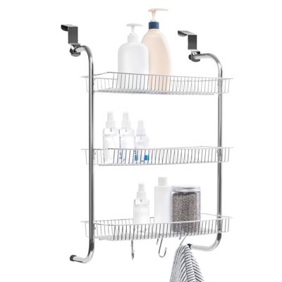Juvale 3-Basket 3-Hook Over the Door Organizer for Pantry Bathroom Door up to 1.57 inch Thick, Chrome Metal