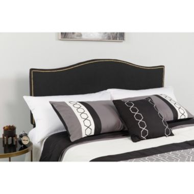 Flash Furniture Lexington Upholstered Full Size Headboard with Accent Nail Trim in Black Fabric. View a larger version of this product image.