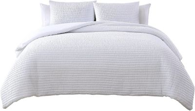 The Nest Company Palm Collection Embossed 3 Piece Hotel Quality Luxuriously Soft & Lightweight Quilted Bedding Set with 2 Pillow Shams - King - White