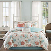 Gracie Mills Pebble Beach 7 Piece Cotton Comforter Set - Coral & Teal - Queen - Coastal Theme - Includes 1 Comforter, 2 Shams, 1 Bed Skirt, 3 Decorative Pillows - MP10-2704