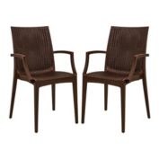 LeisureMod Weave Mace Indoor/Outdoor Chair (With Arms), Set of 2 - Brown