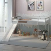 Gymax Twin Size Loft Bed with Slide Wood Low Sturdy Loft Bed for Kids Bedroom White
