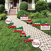 Big Dot of Happiness Merry Little Christmas Tree - Lawn Decorations - Outdoor Red Truck and Car Christmas Party Yard Decorations - 10 Piece