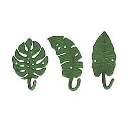 Zeckos Set of 3 Cast Iron Tropical Leaf Decorative Wall Hooks
