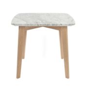 The Bianco Collection Gavia 19.5" Square Italian Carrara White Marble Side Table with Oak Legs