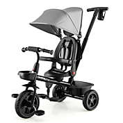 Slickblue 4-in-1 Reversible Toddler Tricycle with Height Adjustable Push Handle-Gray