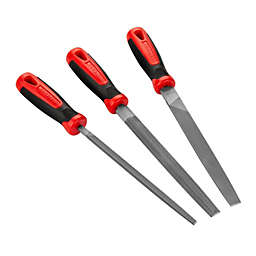 MAXPOWER 3PCS 8 Inch Coarse Teeth Metal File Set, Contains Flat, Half-Round, Square Rasp Files with Comfort Grip, Made with Drop-Forged and Heat-Treated T12 High-Carbon Steel, Includes Roll-up Pouch