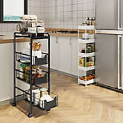 Kitcheniva 4-Tier Kitchen Slim Utility Cart Trolley Metal Storage Shelf + Slide-Out Drawers