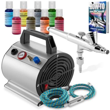 PointZero Airbrush Cake Decorating Kit - Airbrushing Set Includes Air Compressor, Hose, Gravity Feed Dual-Action Airbrush, Set of 8 Food Colors. View a larger version of this product image.