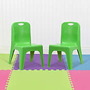 Flash Furniture 2 Pack Green Plastic Stackable School Chair with Carrying Handle and 11&quot; Seat Height