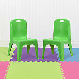 Flash Furniture 2 Pack Green Plastic Stackable School Chair with Carrying Handle and 11" Seat Height