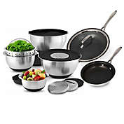 Wolfgang Puck 15-Piece Kitchen Essentials Set, Stainless Steel Skillets and Mixing Bowls, Nonstick Cookware Coating, Silicone Base Bowls
