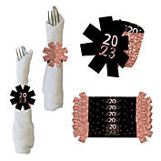 Big Dot of Happiness Rose Gold Happy New Year - 2023 New Years Eve Party Paper Napkin Holder - Napkin Rings - Set of 24
