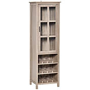 Halifax North America Tall Wine Cabinet, Bar Display Cupboard with 12-Bottle Wine Rack, Glass Door and 3 Storage Compartment for Living Room, Home Bar, Grey Oak