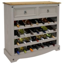 Sunnydaze 28-Bottle Freestanding Wine Rack - Solid Pine - Gray - 34.5