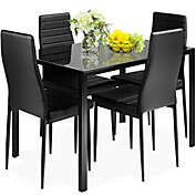 Costway-CA 5 Pieces Metal Frame and Glass Tabletop Dining Set