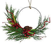 Northlight Mixed Greenery and Berry Artificial Asymmetrical Christmas Wreath, 18-Inch, Unlit