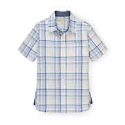 Hope & Henry Boys&#39; Stretch Short Sleeve Button Down Shirt (Classic Blue Tonal Plaid, 18-24 Months)