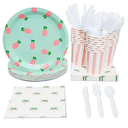 Blue Panda Pineapple Party Supplies Pack Plates Cups Napkins (Serves 24)