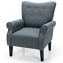 Costway Modern Fabric Armchair with Rubber Wood Legs-Gray