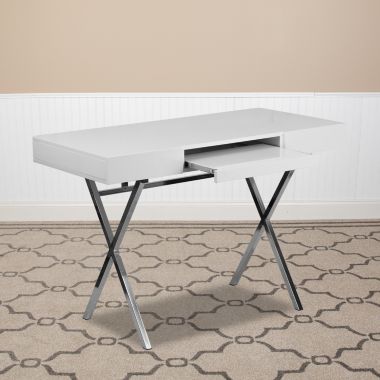 Flash Furniture Tybee 44.25''W x 21.625''D White Computer Desk with Keyboard Tray and Drawers. View a larger version of this product image.