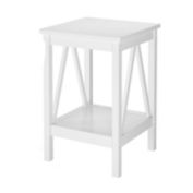 Idealhouse 15.7 in. White Rectangular Wood End Table with Storage Shelf